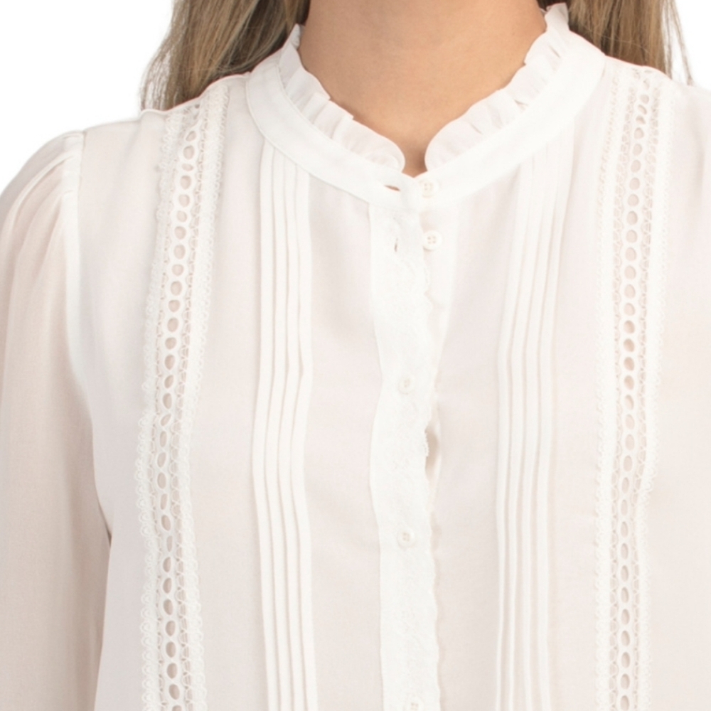 Adrianna Papell Women's Ivory Chiffon Long Sleeve Blouse - Picture 3 of 7